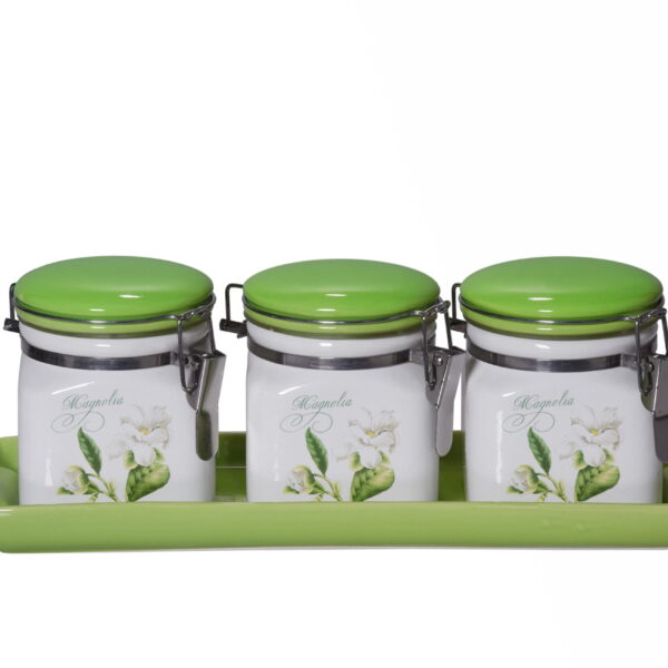 ceramic pickle jar are design to keep for dining table.This ceramic pickle jar comes with tray with same colour, it also have metal clamp for locking and keep fresh.